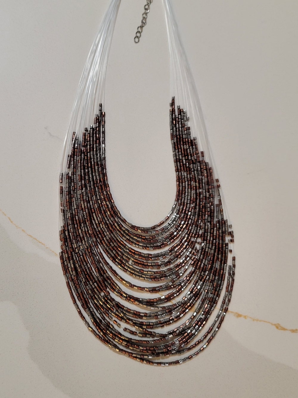 Layered Brown and Metallic Seed-Bead Necklace
